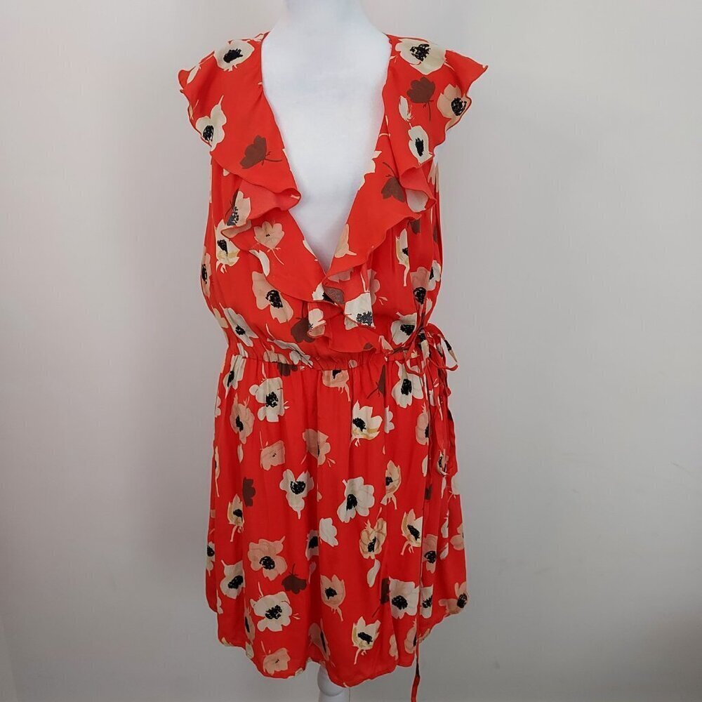 Zara Basic Orange Floral Wrap Crossover Mini Dres… - image 5